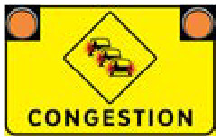 Congestion ahead warning sign with flashers