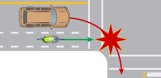 image of cyclist in cycle lane passing on the right