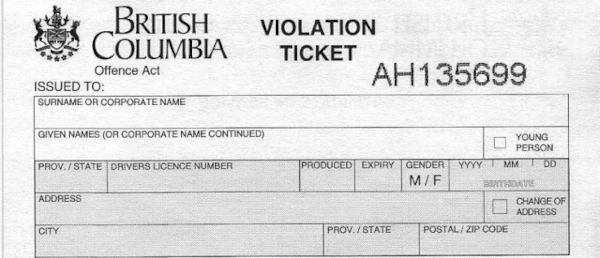 image of the top part of a traffic ticket