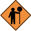 image of flag person ahead sign